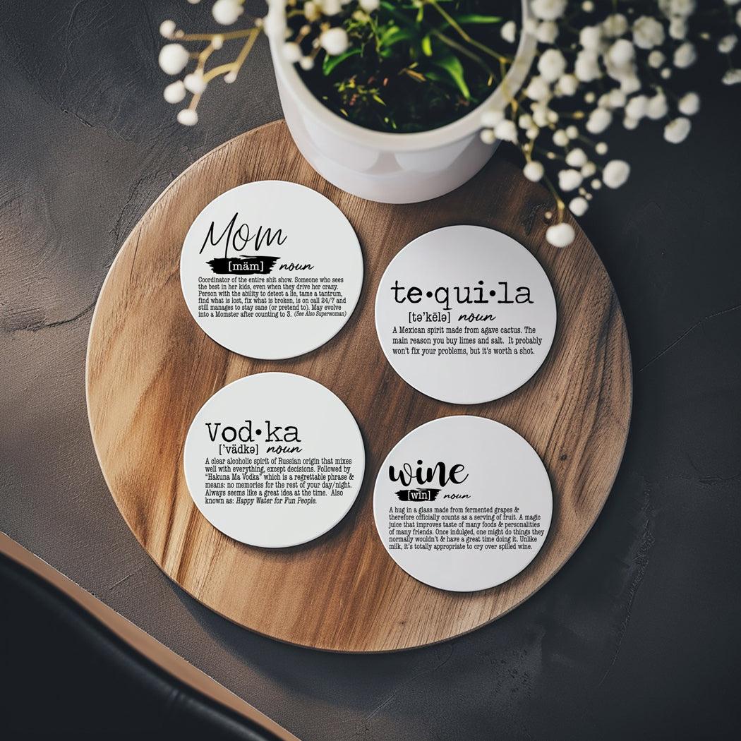 Cork backed ceramic coasters
Funny mom coasters
Definition drink coasters
Sarcastic home decor
Mom definition gifts